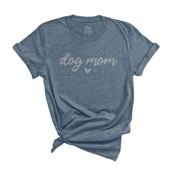 The Pet Foundry Dog Mom Script Heart T-Shirt Heather Slate Hot on Sale